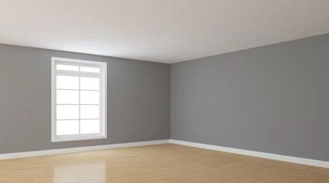 Empty Corner with Grey Walls, White Window, Parquet and a White Plinth Stock Illustration