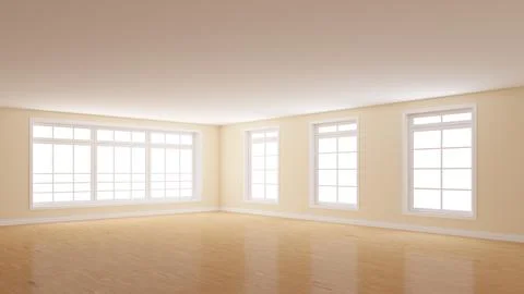 Empty Corner of the Interior with Light Beige Walls, Four Windows, Light Glos Stock Illustration