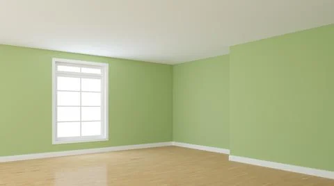Empty Corner with Light Green Walls, White Window, Parquet and a White Plinth Stock Illustration
