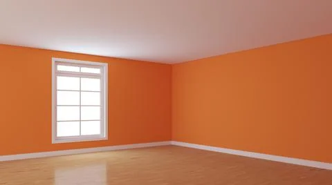 Empty Corner with Orange Walls, White Window, Parquet and a White Plinth Stock Illustration