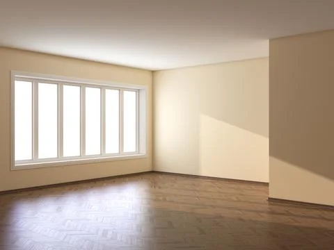 An Empty Corner of the Room with Beige Walls, a Large Window and Parquet Floor Stock Illustration