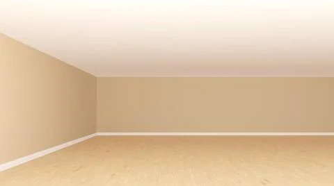 Empty Corner of the Room with Beige Walls, Parquet Floor and White Plinth Stock Illustration