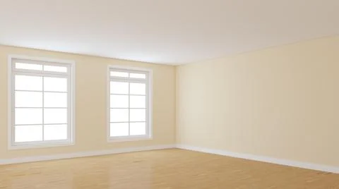 Empty Corner of the Room with Beige Walls, Two Large Windows Stock Illustration
