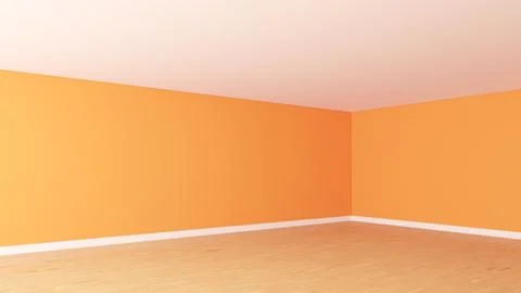Empty Corner of the Room with Bright Orange Walls, White Ceiling, Light Parquet Stock Illustration