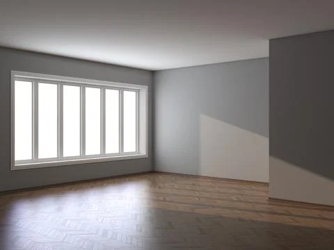 Empty Corner of the Room with Grey Walls, Large Window and Parquet Floor Stock Illustration