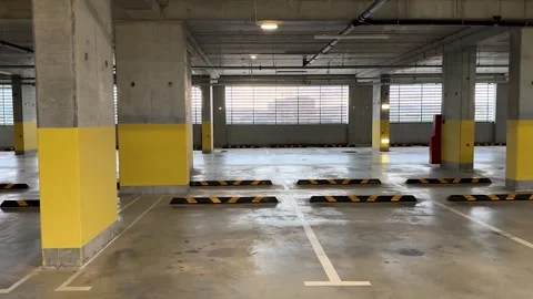 Empty Corporate Building Parking Floor After Work Stock Footage 345024970