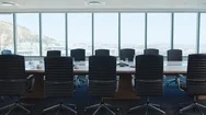 Empty Corporate Office Boardroom Modern Conference Room With View Of Urban City Stock Footage