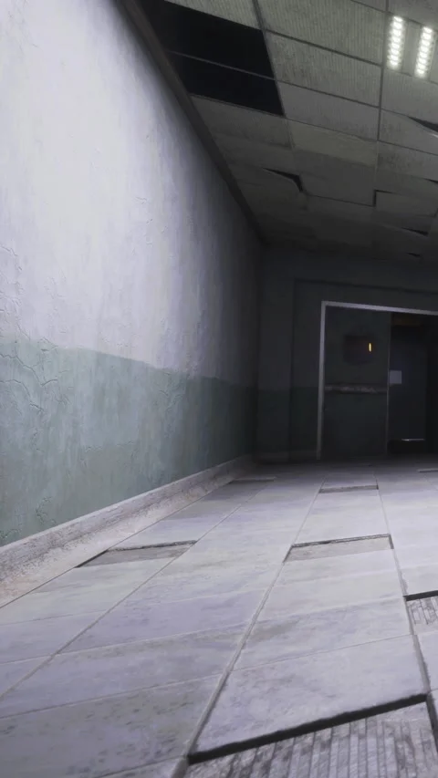 Empty corridor in a building with a door and light on a wall Stock Footage 332211903