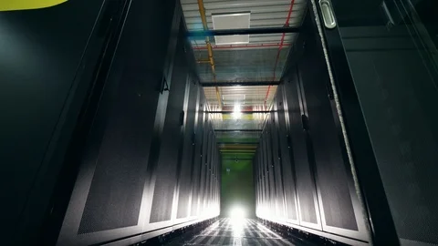 Empty corridor of the dark server room. Data center, security, data ptotection Stock Footage 113360526