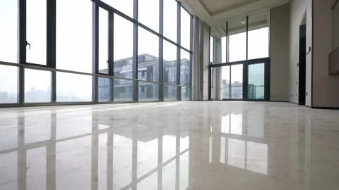 Empty corridor with french window in modern office building Stock Footage 201639149