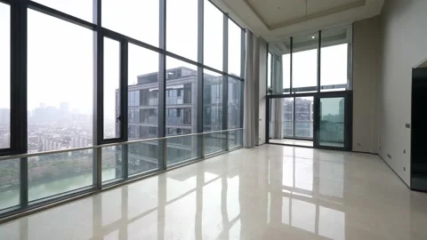 Empty corridor with french window in modern office building Stock Footage 201639170