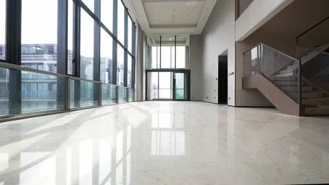 Empty corridor with french window in modern office building Stock Footage 201639173