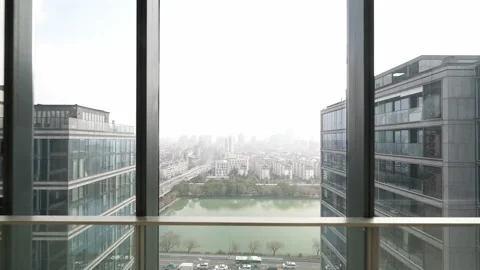 Empty corridor with french window in modern office building Stock Footage 201639210