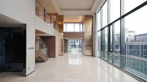 Empty corridor with french window in modern office building Stock Footage 201639278