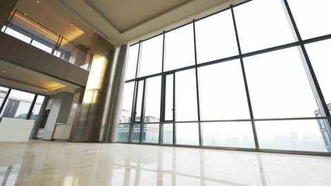 Empty corridor with french window in modern office building Stock Footage 201639404