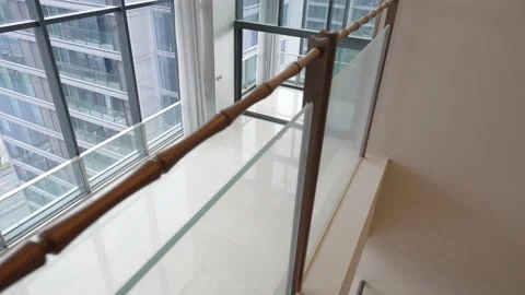 Empty corridor with french window in modern office building Stock Footage 201643828