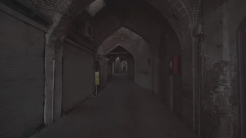 Empty Corridor of Grand Bazaar of Tabriz – Historic Brick Architecture Stock Footage 331592741