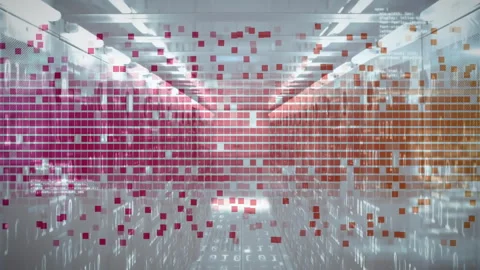 Empty corridor initiating pixel grid materializing pulsing dissolving Stock-Footage 312415554