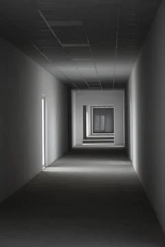 Empty corridor with light from the window. A light in the end of a tunnel Stock Photos