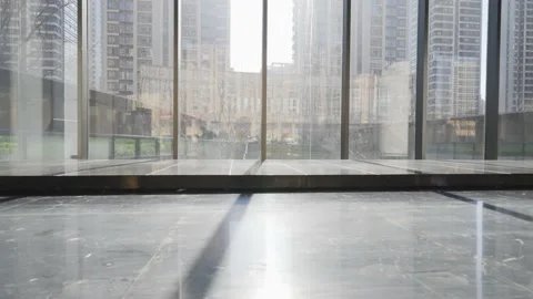 Empty corridor with marble floor and glass wall Stock Footage 194780519