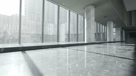 Empty corridor with marble floor and glass wall Stock Footage 194780775