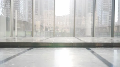 Empty corridor with marble floor and glass wall Video stock 194780808