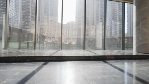 Empty corridor with marble floor and glass wall Stock Footage 194792092