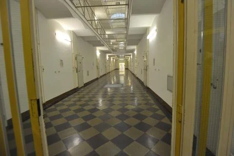 The empty corridor of a prison Stock Photos