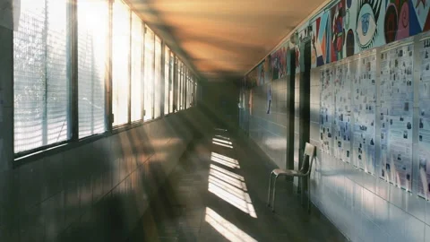 Empty Corridor in a School in Argentina, during the Coronavirus Global Pandemic. Video stock 132752126