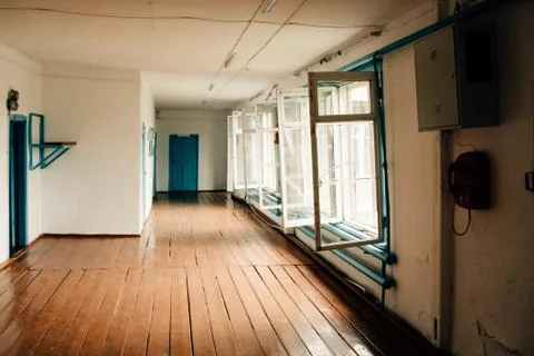 Empty corridor in a school Stock Photos