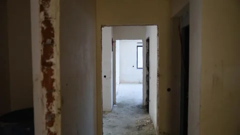 Empty Corridor in Unfinished Building Stock Footage 314452662