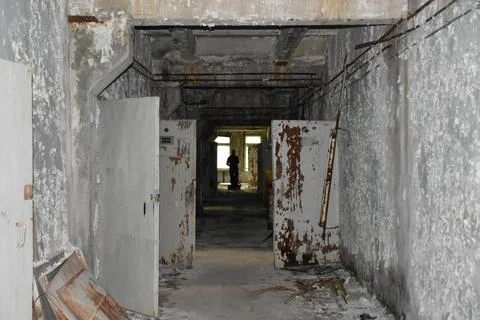 Empty corridors of the Duga Radar Station in the Chernobyl Exclusion Zone Stock Photos