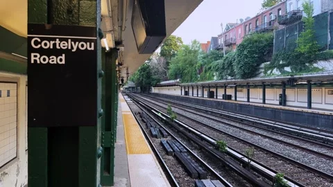 Empty Cortelyou Road Subway Platform and Tracks in Brooklyn Residential Area Stock Footage 339047230
