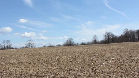 Empty Country Field w/ Expansive Blue Skies Stock Footage 2641560