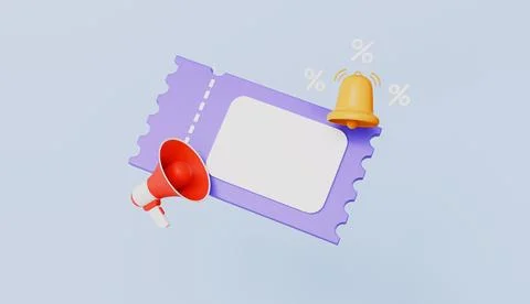 Empty coupon with loudspeaker and bell, Notification or message gift coupon Illustrazione stock