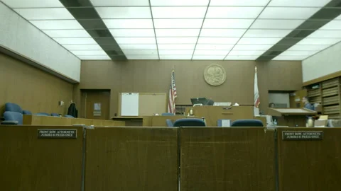 Empty Courtroom Interior with Judge's Bench 스톡 동영상 343965574