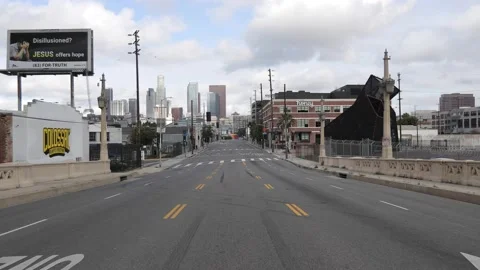 Empty Covid-19 downtown Los Angeles street shot on a cloudy day Stock Footage 139315313