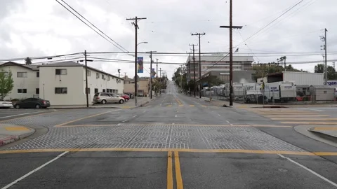 Empty Covid-19 downtown Los Angeles street shot on a cloudy day Stock Footage 139315521