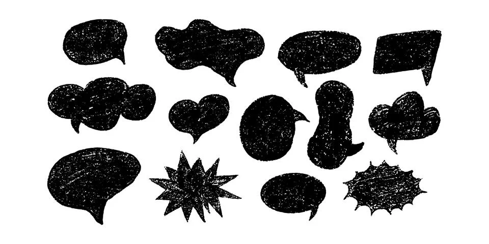 Empty crayon chalk speech bubbles collection. Hand drawn doodle message fra.. Stock Illustration