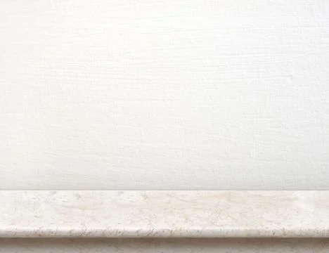 Empty cream marble table top with white concrete wall,Mock up for display or  Stock Photos