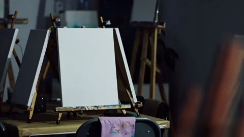 Empty creative workshop for art class with art tools Stock Footage 229558446