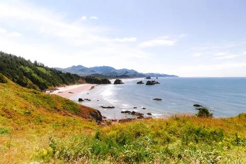 Empty Crescent Beach at Ecola State Park in Oregon Stock Photos