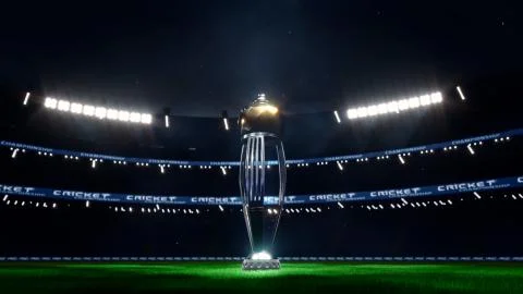 Empty cricket empty night stadium with cup Stock Illustration