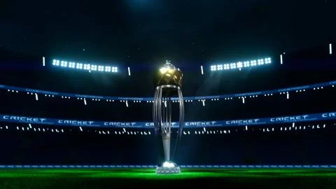 Empty cricket empty night stadium with cup Stock Illustration