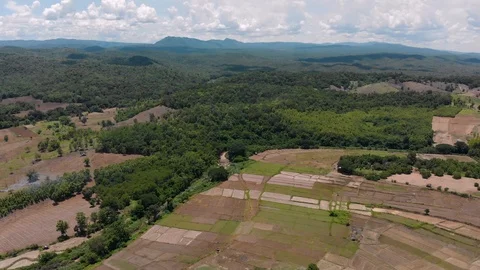 Empty crop field next to mountain Stock Footage 92477394