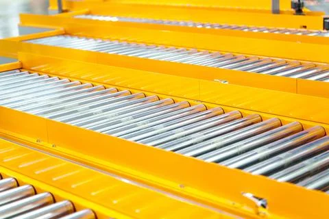 Empty Crossing of the roller conveyor, Production line conveyor roller Stock Photos