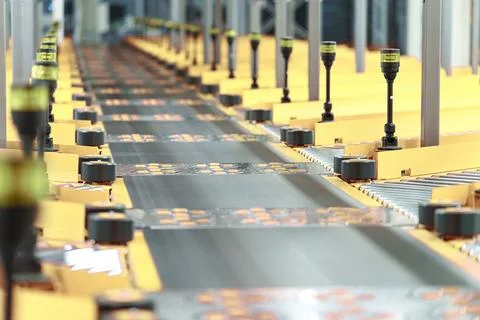 Empty Crossing of the roller conveyor, Production line conveyor roller Stock Photos
