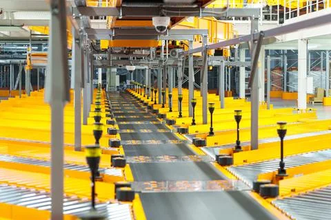 Empty Crossing of the roller conveyor, Production line conveyor roller Stock Photos