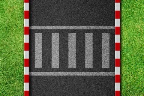 Empty crosswalk on asphalt road with red and white sign on sidewalk curb to.. Stock Illustration