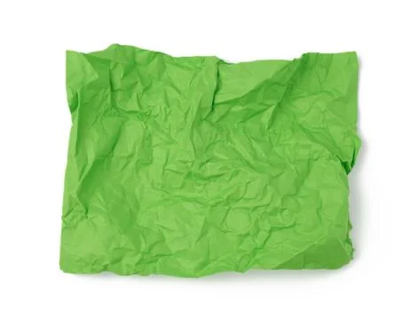 Empty crumpled green rectangular sheet of paper a4 on a white background, Foto stock